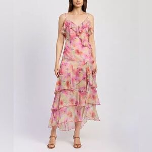 En Saison Pink Floral Chiffon Dress - Size (M) - NWT
